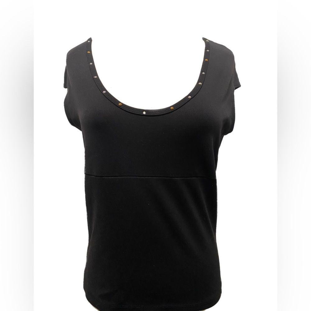 90’s BEBE Black Studded Scoop Neck Top Size Large